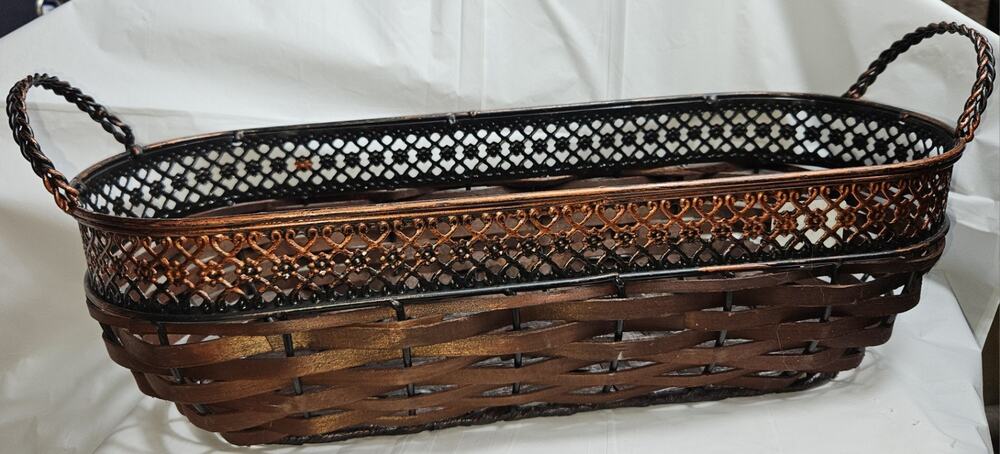 Metal & Wicker 16"L x6"W Beautiful Long Narrow Decorative Basket